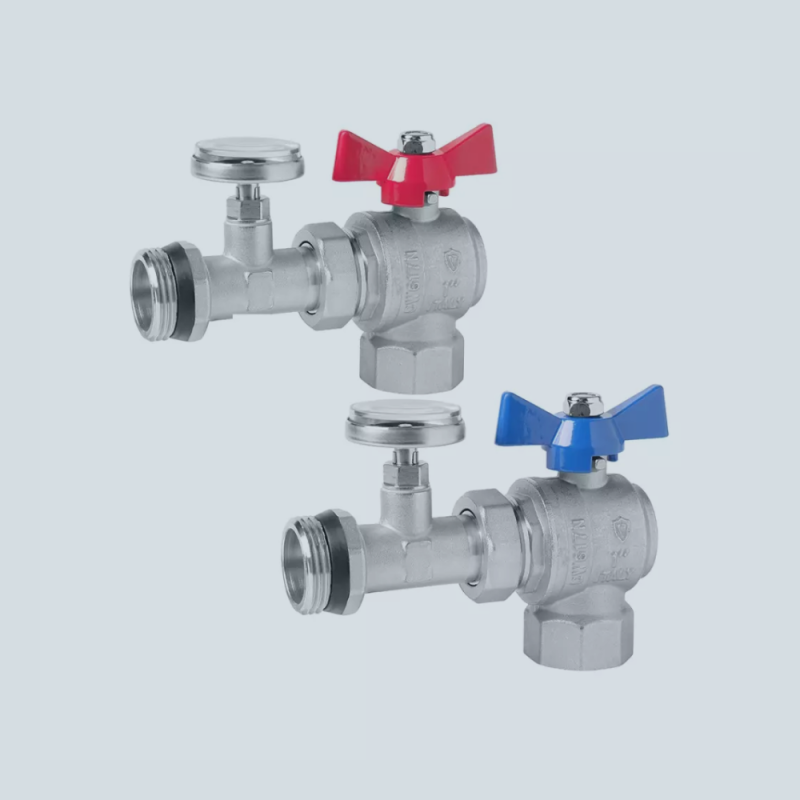 Кран шаровой угловой с полусгоном и термометром