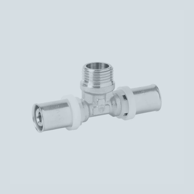 Пресс-тройник 16 x 1/2"НР x 16 мм (латунный) для металлопластиковых труб