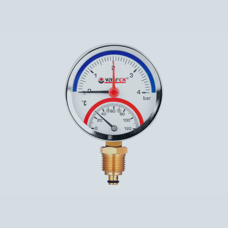 Термоманометр радиальный с контрольной стрелкой 1/2" (нижнее подключение)