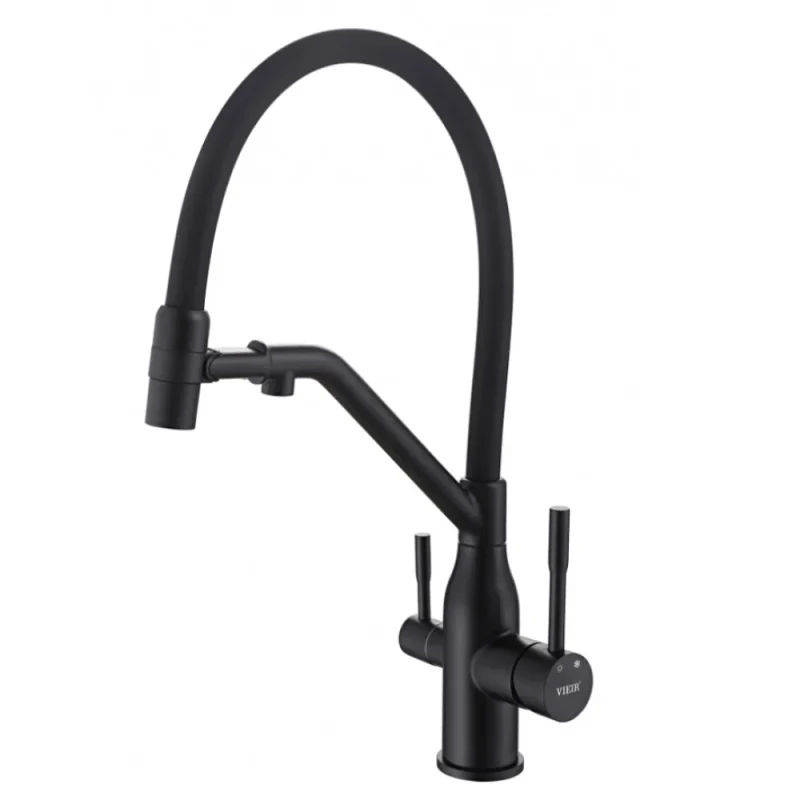Смеситель для кухни с гибким изливом и подключением к фильтру VIEIR V15051C (черный)